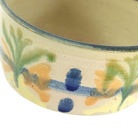 Soup Bowl Mug Artisan Handmade Glazed Pottery Floral 1991 Vintage - Picture 6 of 10
